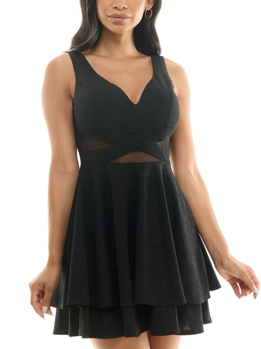 Emerald Sundae Black Juniors' Illusion-Waist Glitter A-Line Dress Size M/6 Bra